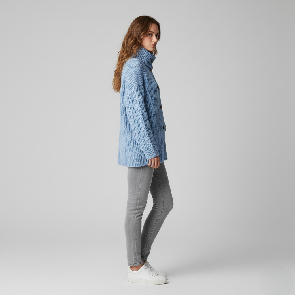 Women's Oversized Baby Blue Ribbed Knit Cardigan Sweater