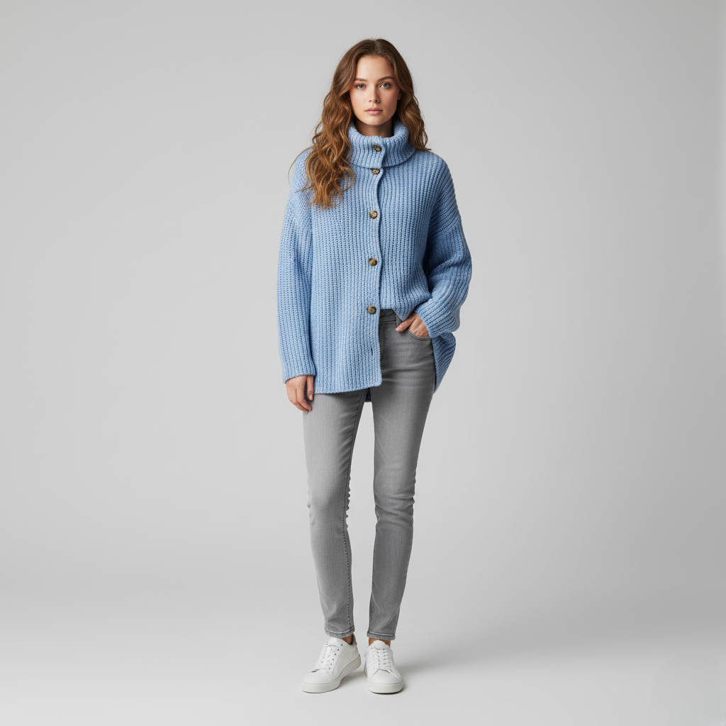 Women's Oversized Baby Blue Ribbed Knit Cardigan Sweater