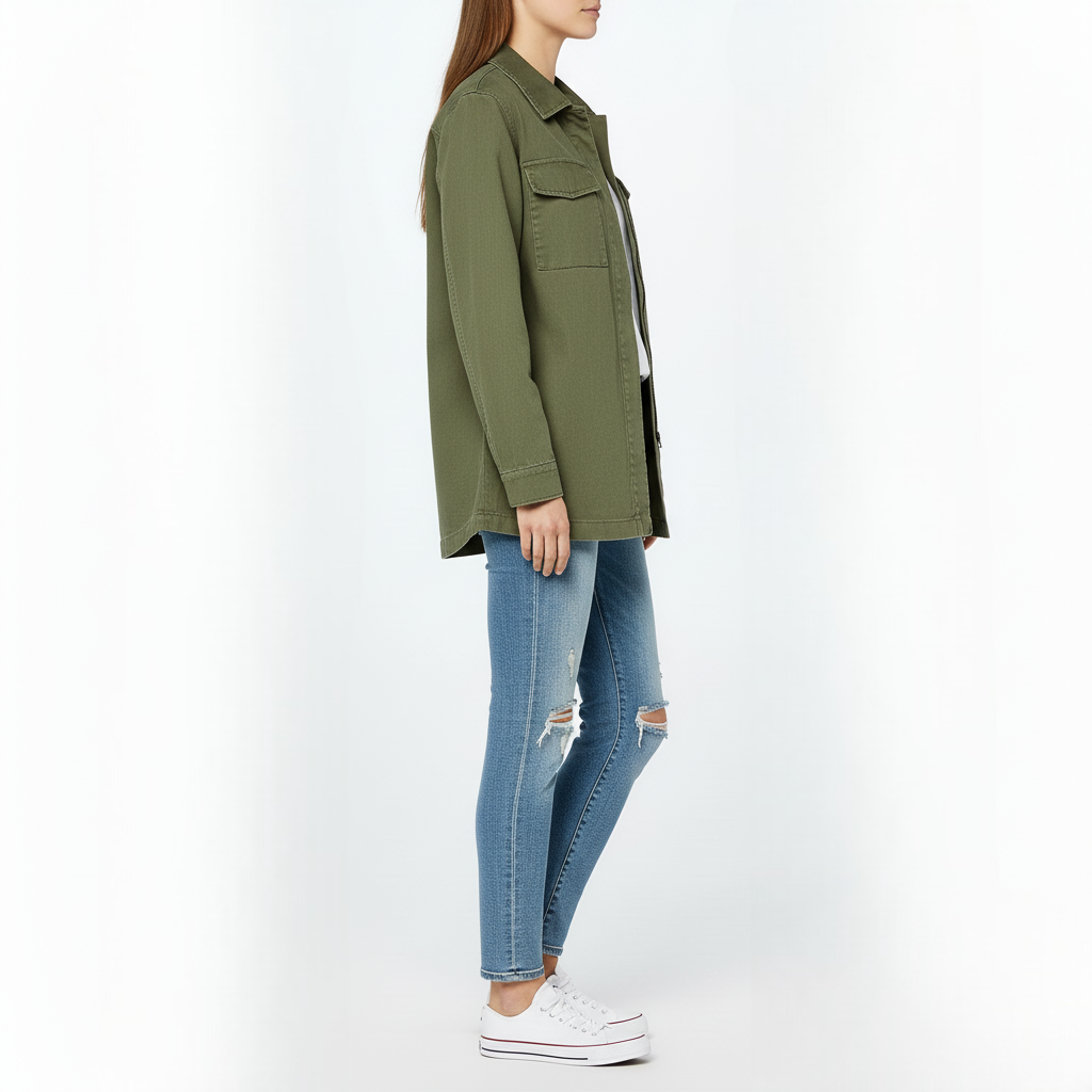 Women's Green Cotton Canvas Utility Shacket