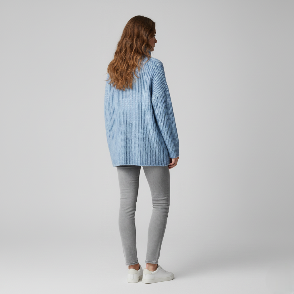 Women's Oversized Baby Blue Ribbed Knit Cardigan Sweater