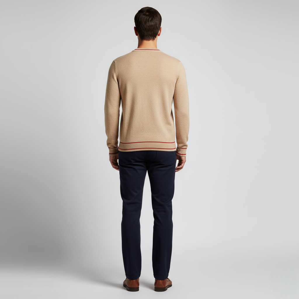 Men's Textured V-Neck Sweater with Contrast Trim