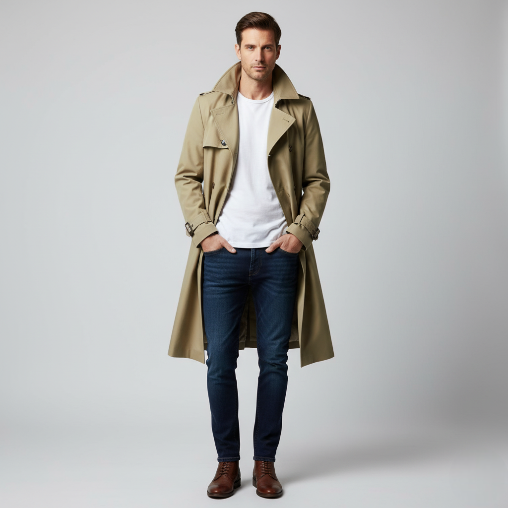 Men's Classic Double-Breasted Trench Coat