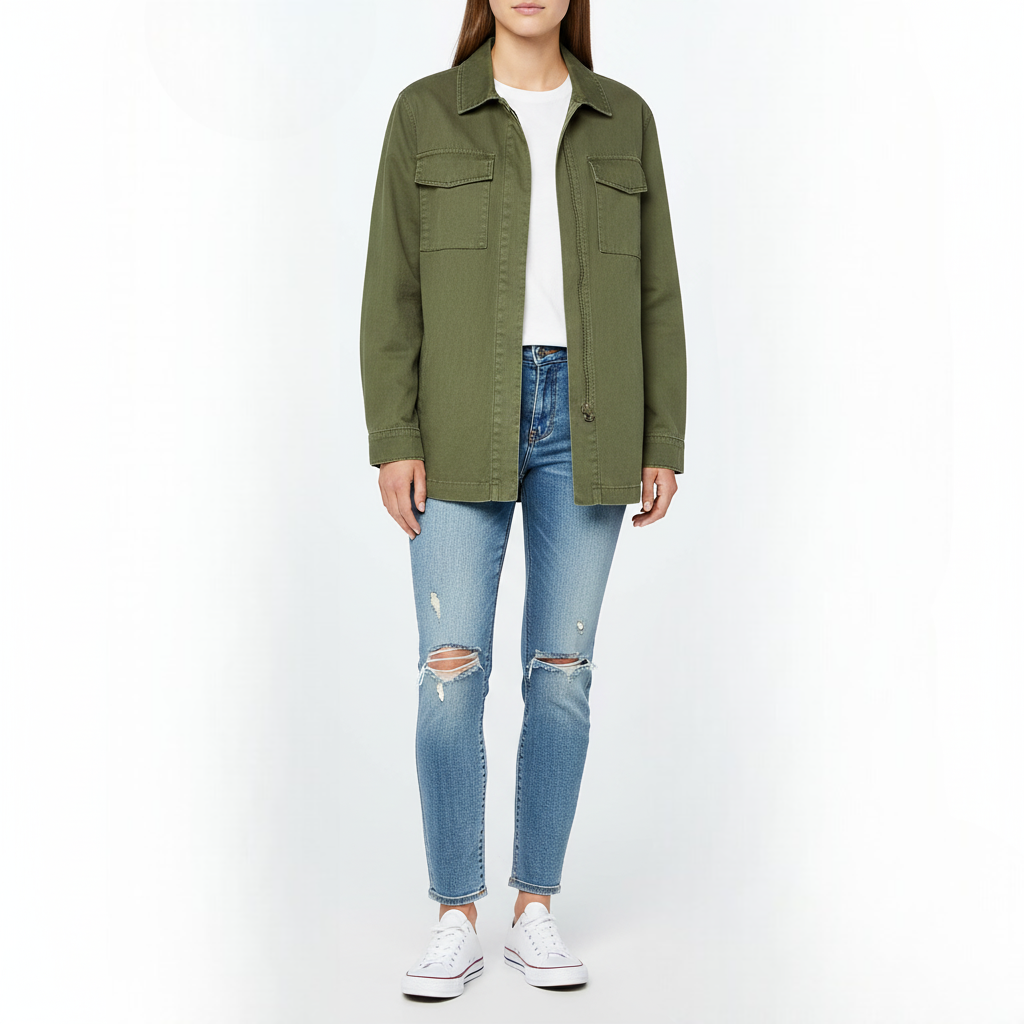 Women's Green Cotton Canvas Utility Shacket