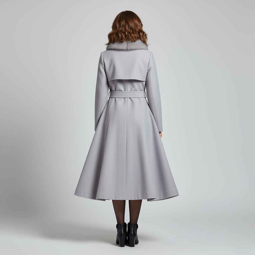 Women's Full-Length Fit-and-Flare Coat with Faux Fur Collar